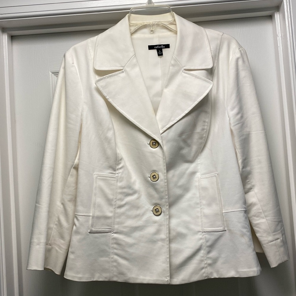 Rafaella Sz L white jacket button front two side pockets